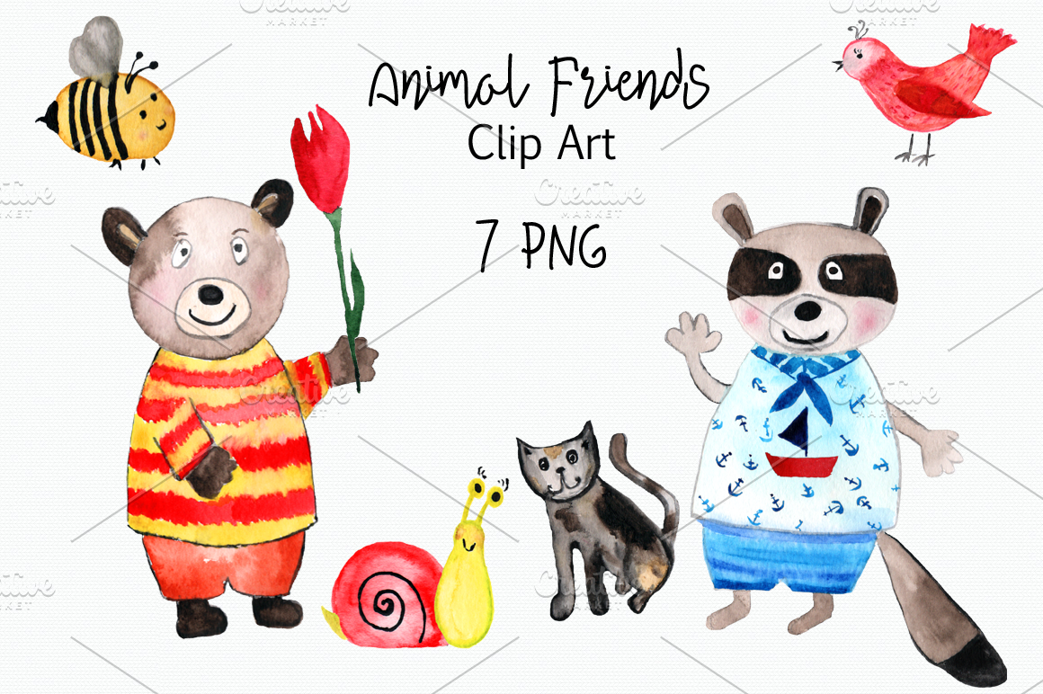 Watercolor Animal Friends Clip Art ~ Graphic Objects ...