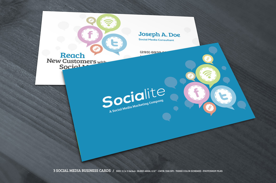 3 Social Media Business Cards Business Card Templates Creative Market