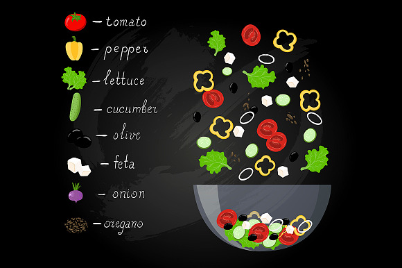 Greek salad menu restaurant in Illustrations