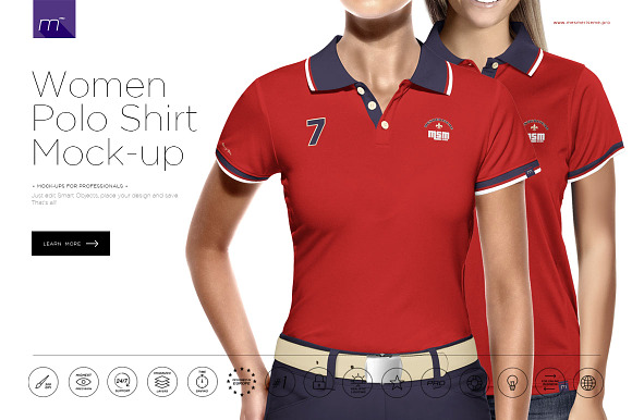 Free Women Polo Shirt 3/5 Buttons Mockup