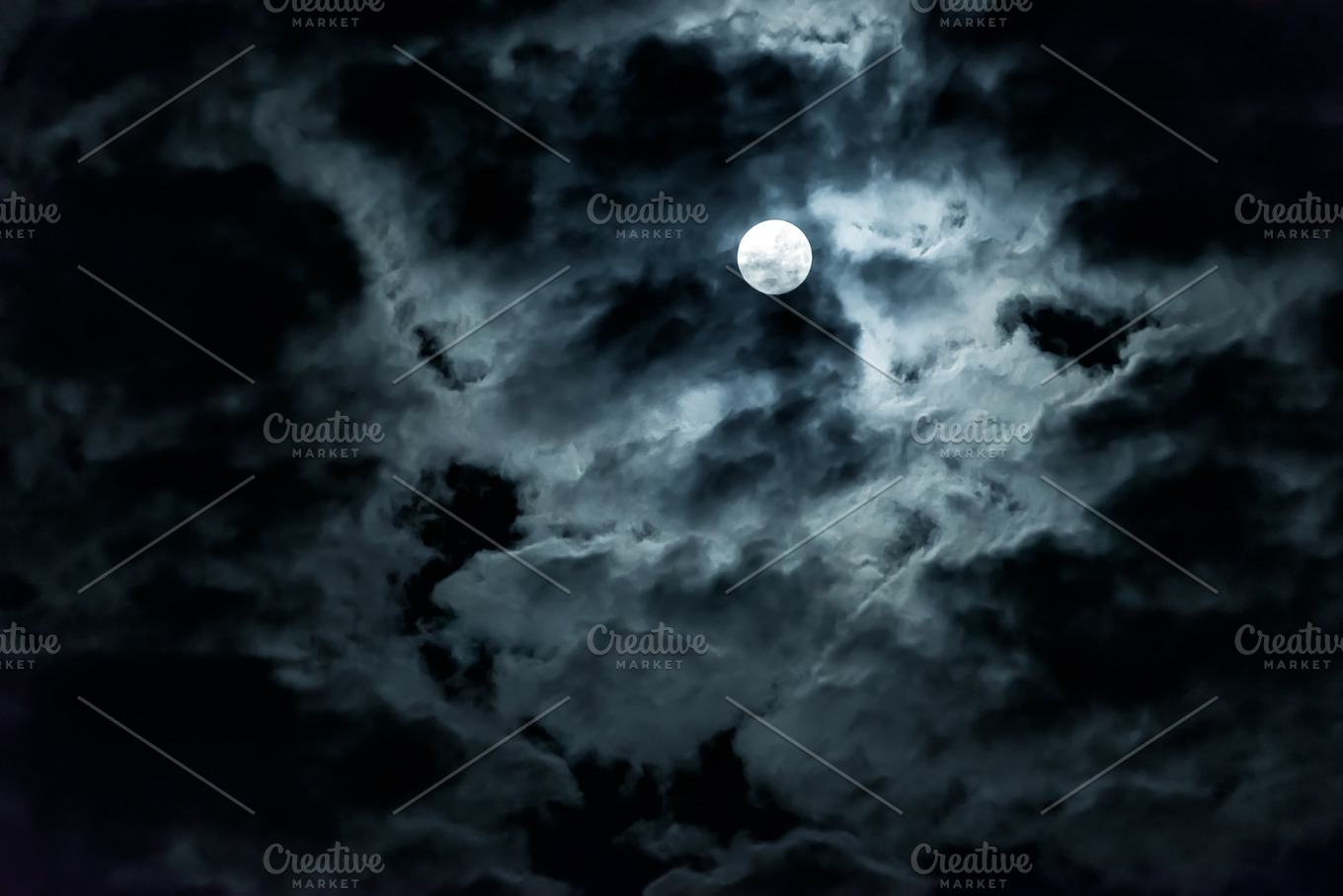 Mysterious night sky with full moon ~ Nature Photos ~ Creative Market