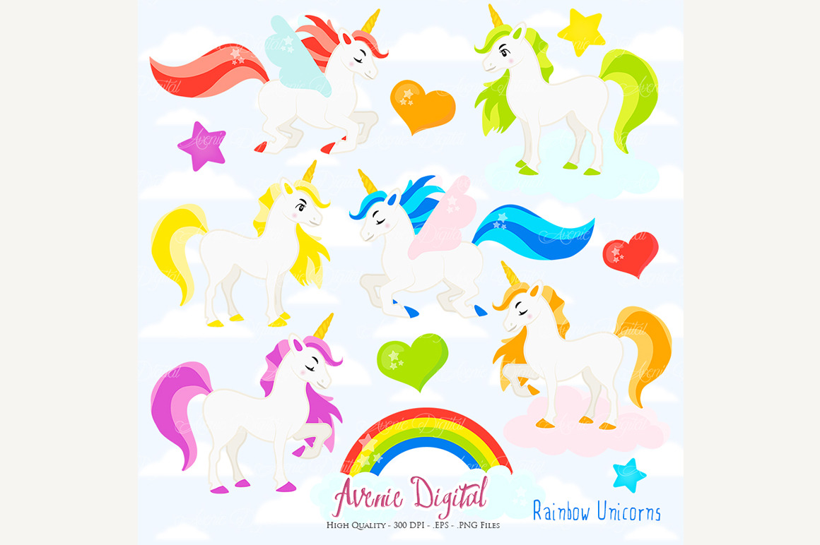 Cute Rainbow Unicorn Clipart ~ Illustrations ~ Creative Market