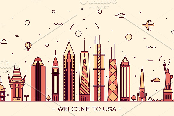 Skyline of United States in Illustrations
