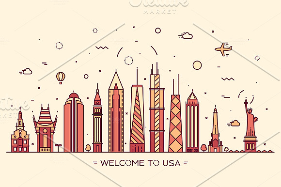 Skyline of United States in Illustrations - product preview 1