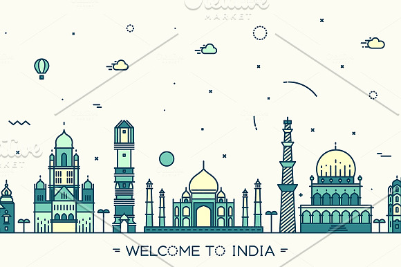 Skyline of India in Illustrations