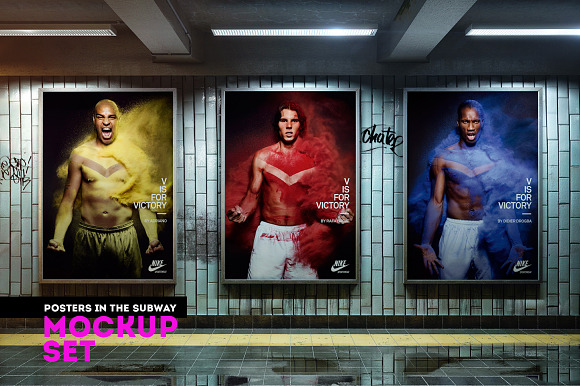 Download Posters in the subway Mockup Set
