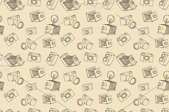 Vintage Photo Camera Doodle Pattern