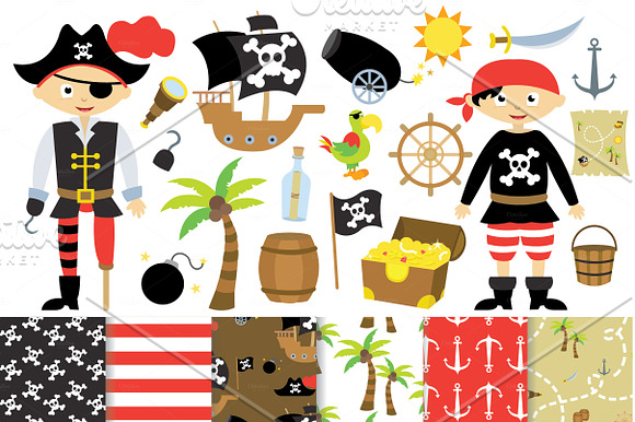 Pirate Clipart And Digital Paper Set