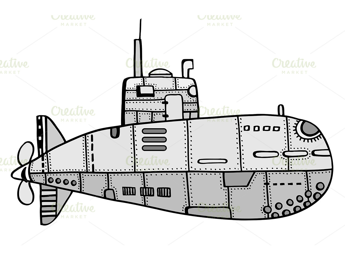 Doodle Sketch Submarine Graphics Creative Market
