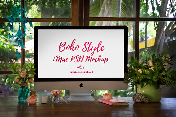 Free Boho Style iMac PSD Mockup — vol. 2