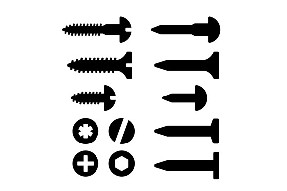 Screws Nuts And Nails Icons Set