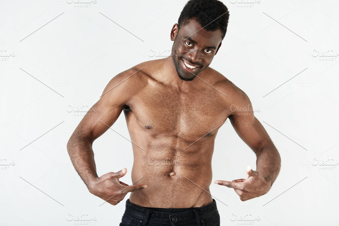 Portrait Of Young African American Man With Perfect Muscular Body Dark