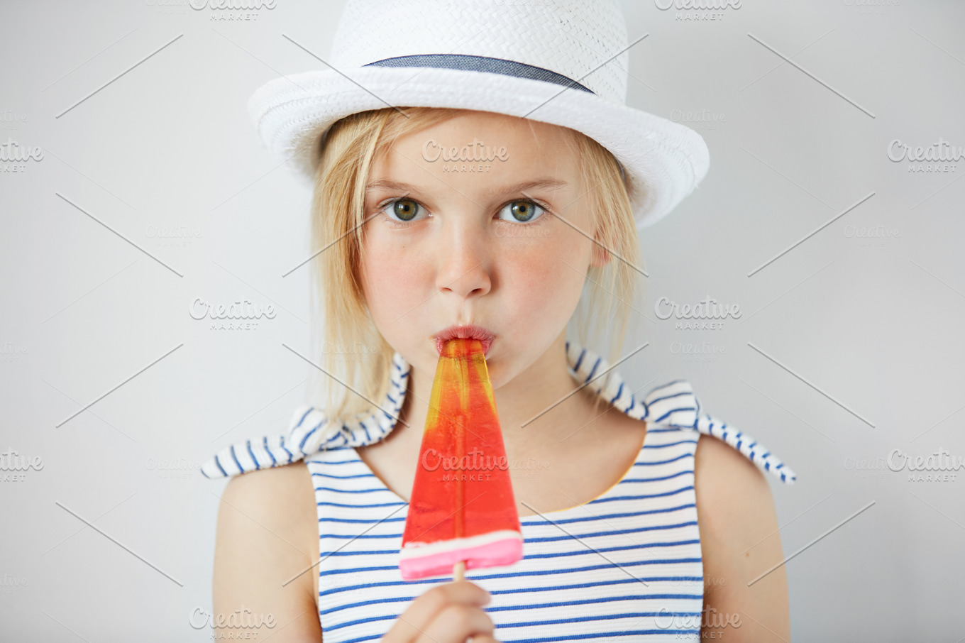 Isolated Shot Of Cute Little Girl With Green Eyes And -8881