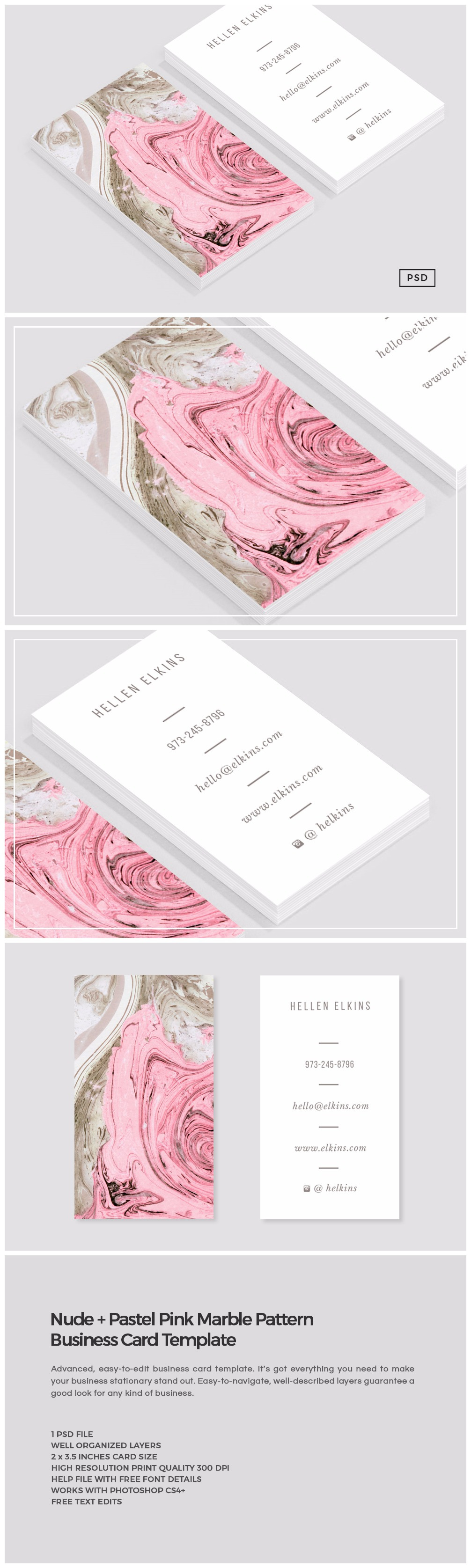 Nude + Pink Marble Business Card ~ Business Card Templates ~ Creative Market