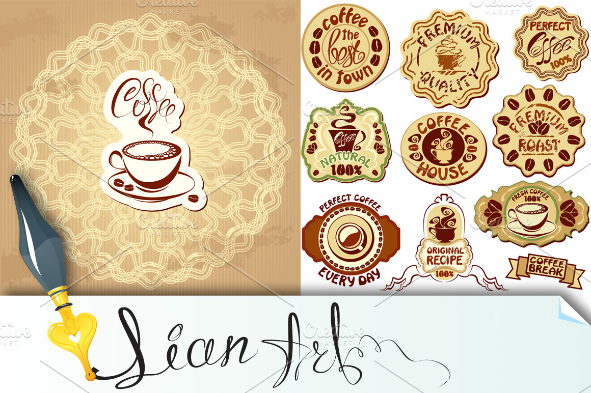 Set of coffee labels Logo Templates Creative Market