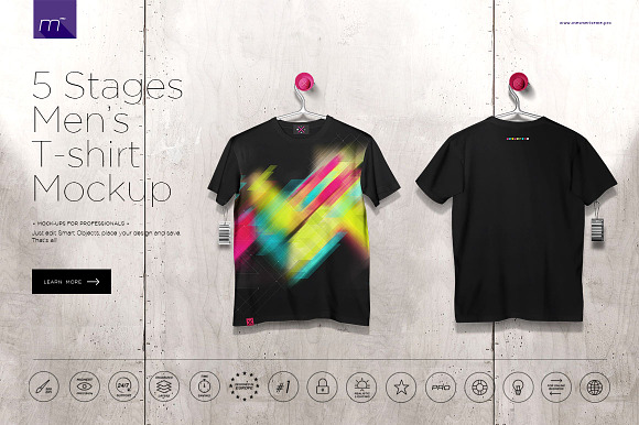 Free Men's T-shirt On 5 Stages Mock-up