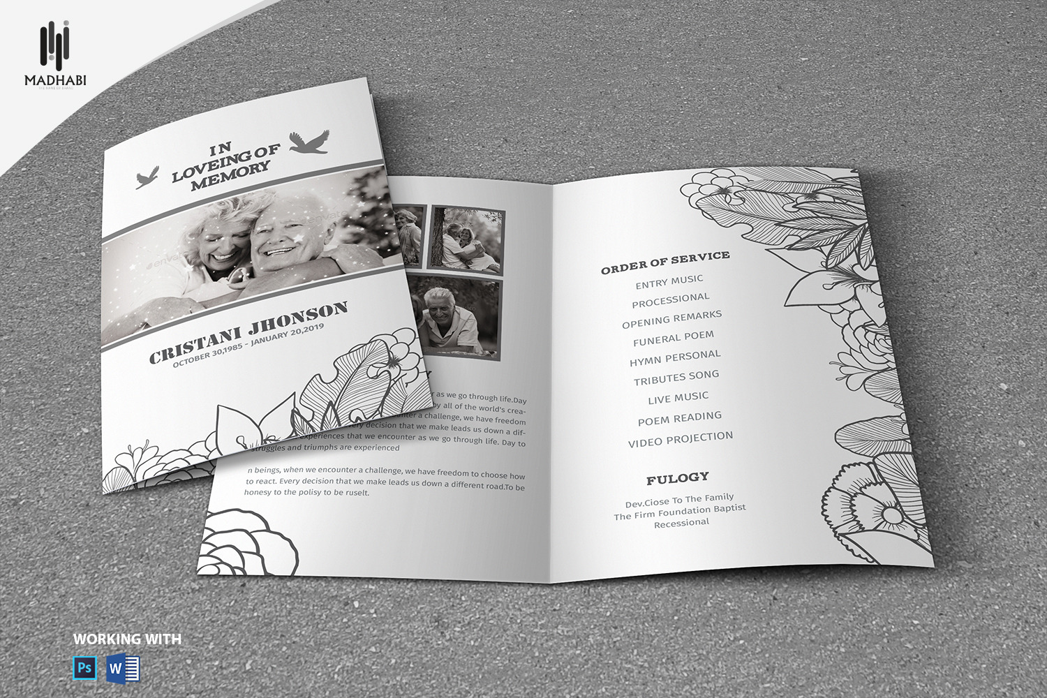 Black & White Style Funeral Template ~ Brochure Templates ~ Creative Market1500 x 1000