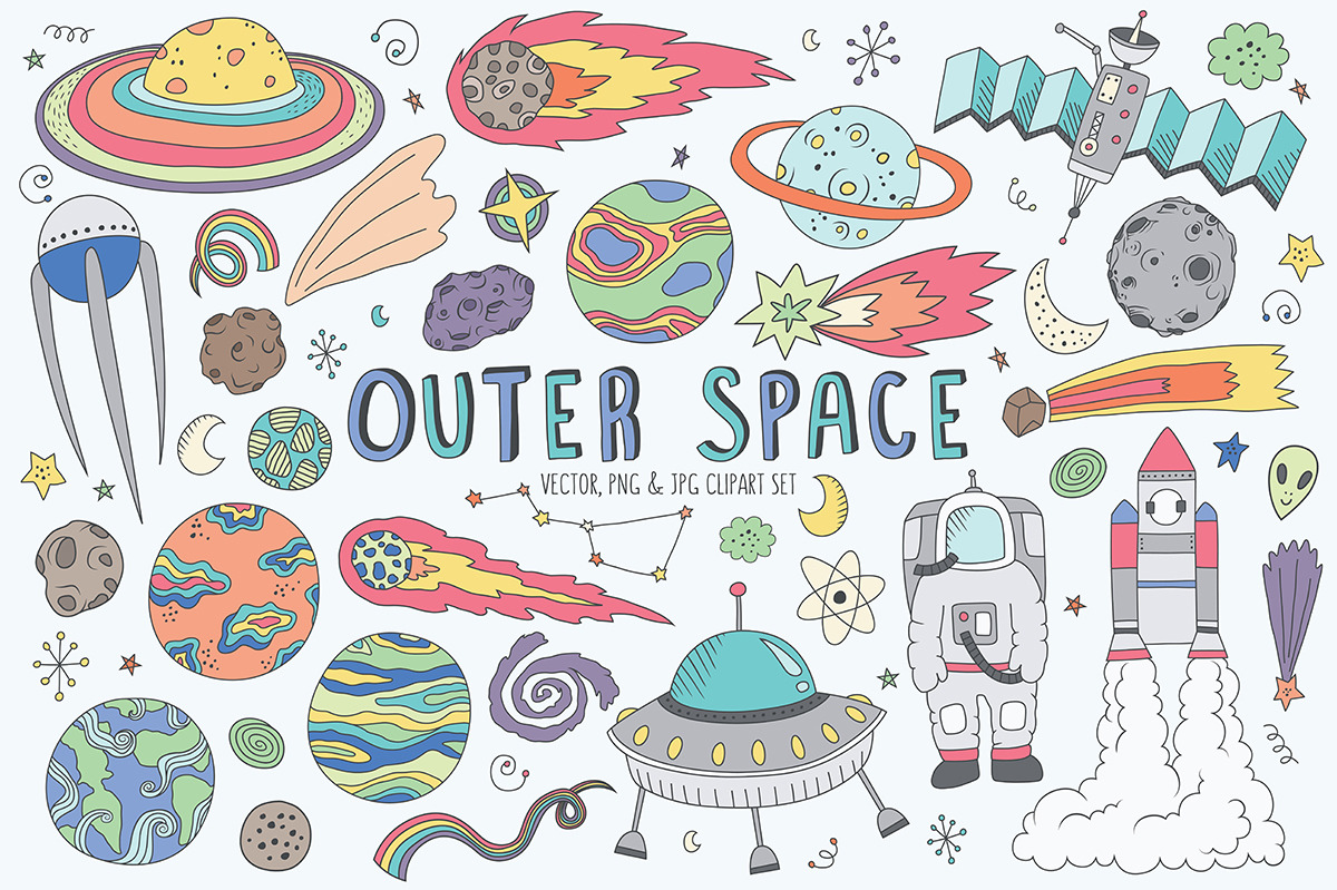 Space Doodles Cute Clip Art Set ~ Illustrations ~ Creative ...