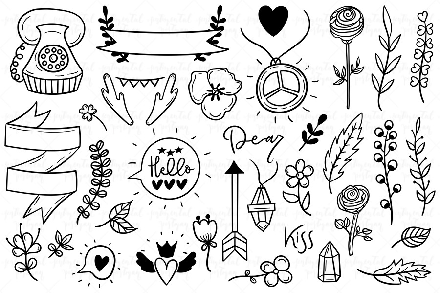 set of cute boho doodles graphic objects creative market