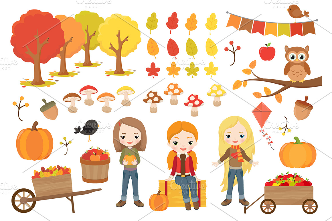 Cute Fall Girls Clipart ~ Illustrations ~ Creative Market