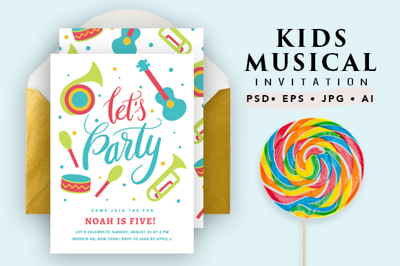 Printable Musical Birthday Card Invitation Templates Creative Market
