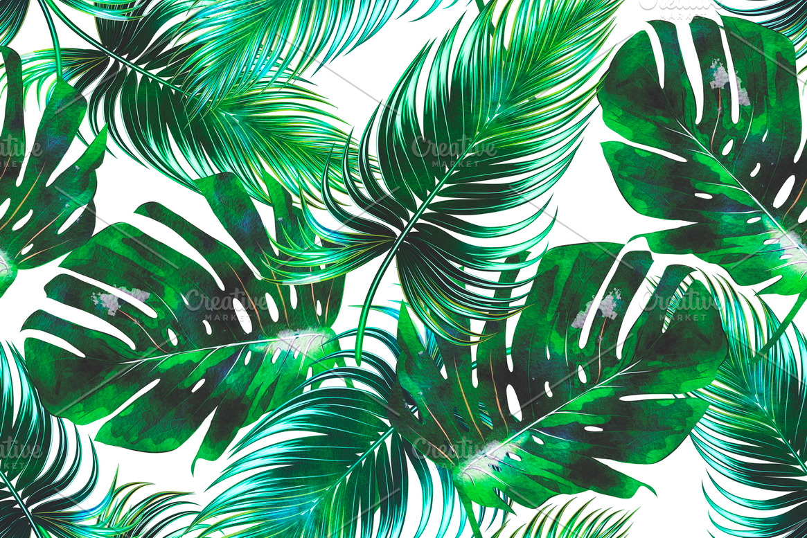 Watercolor tropical leaves pattern ~ Graphic Patterns ~ Creative Market