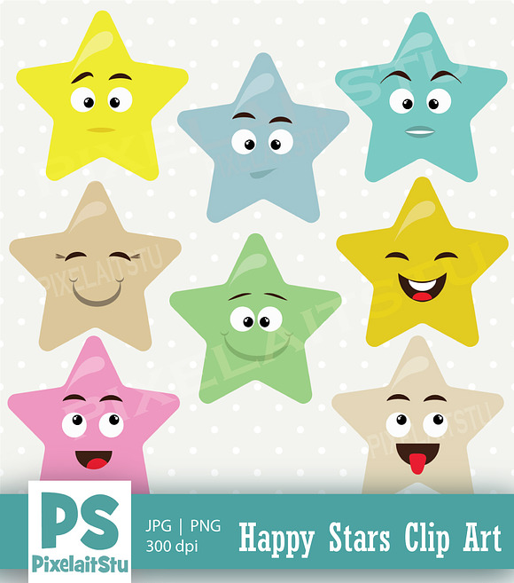 Happy Cute Stars Vector Clip Art  in Illustrations