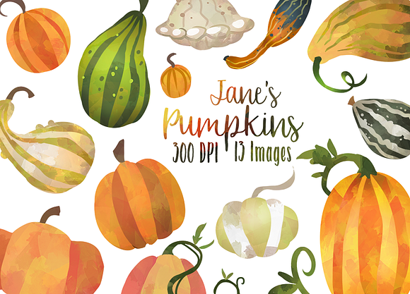 Fall Pumpkins and Gourds Clipart in Illustrations