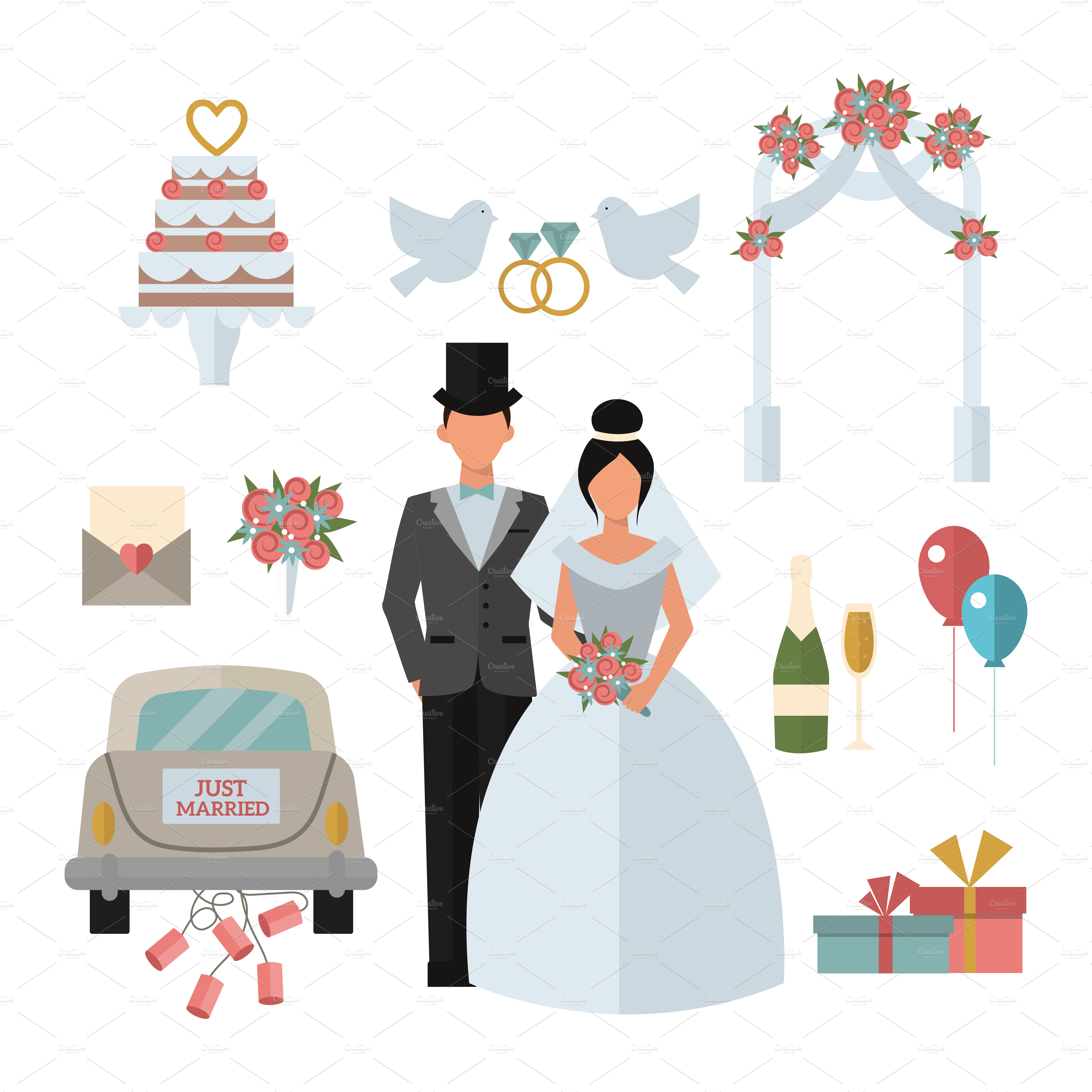 Wedding symbols ceremony vector Illustrations Creative