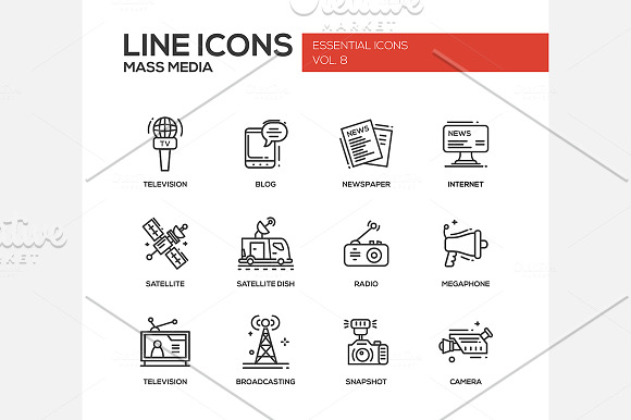 Mass Media - Line Icons Set in Icons - product preview 1