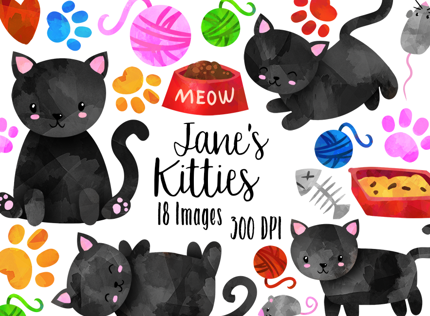 Watercolor Black Cats Clipart ~ Illustrations ~ Creative Market