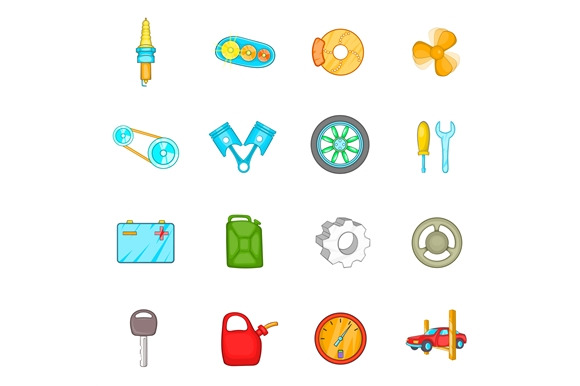 Auto spare parts icons set in Objects