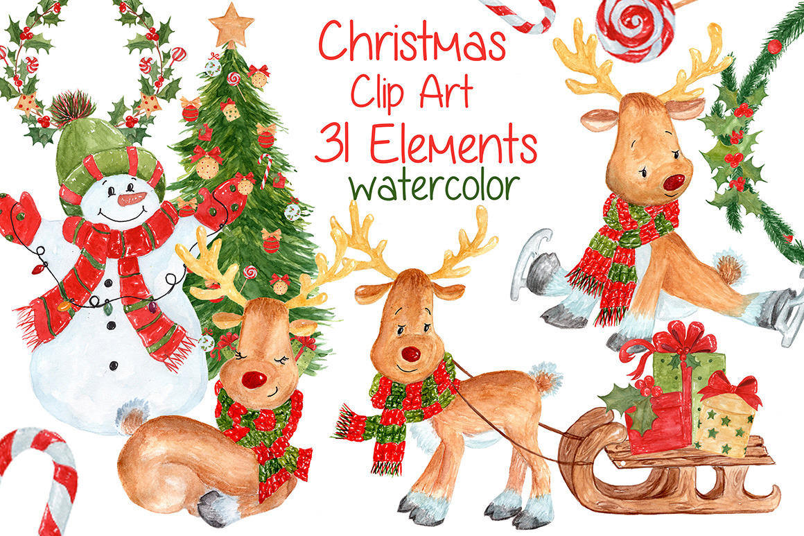 Watercolor Christmas kids clipart ~ Illustrations ...