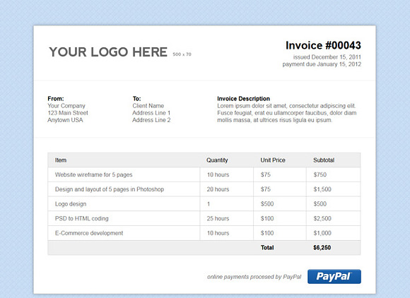 Simple Html Invoice Template Stationery Templates Creative Market