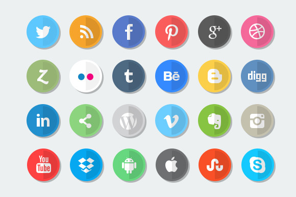 24 Flat Social Media Icon Set - Icons