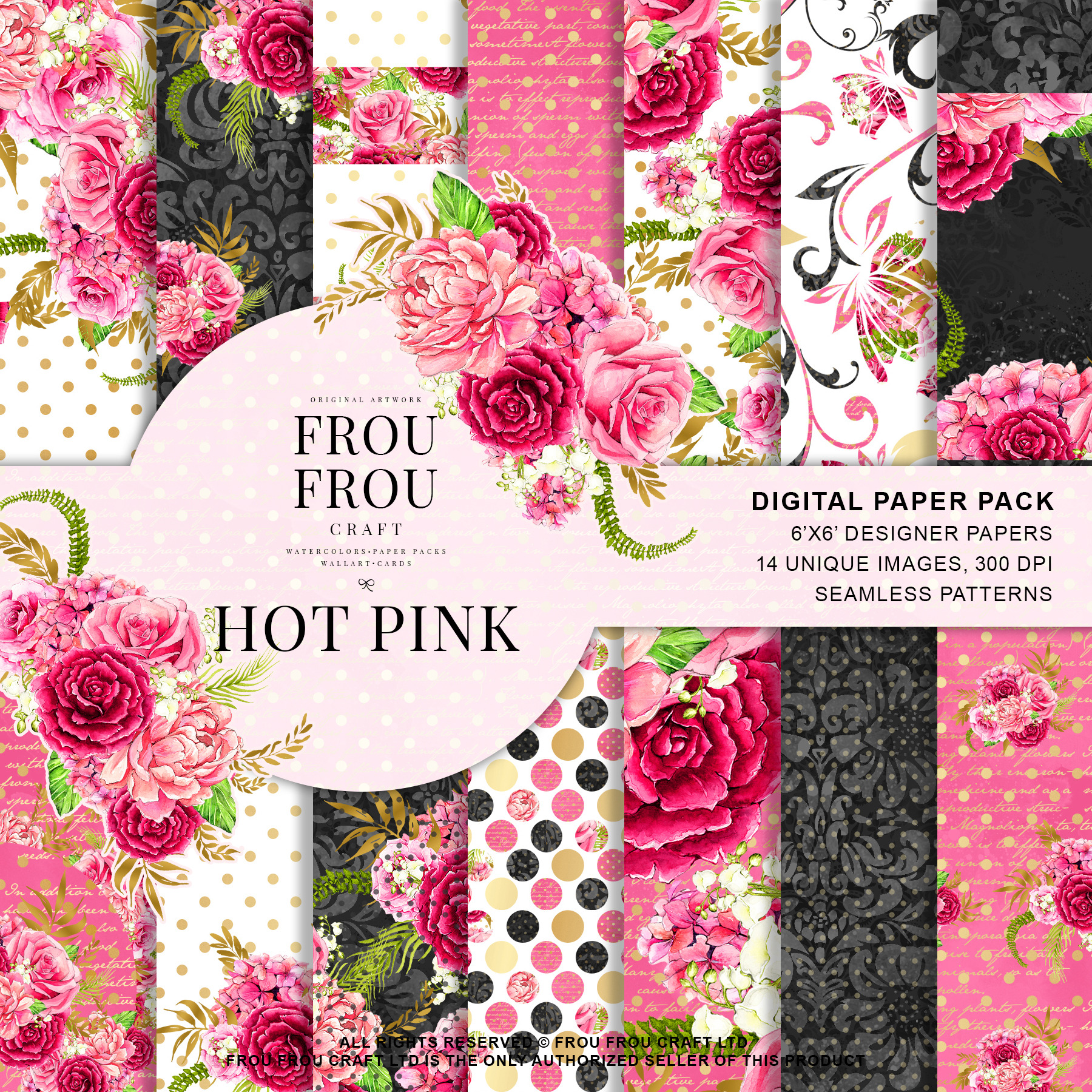 Watercolor Pink Floral Paper Pack ~ Graphic Patterns ~ Creative Market