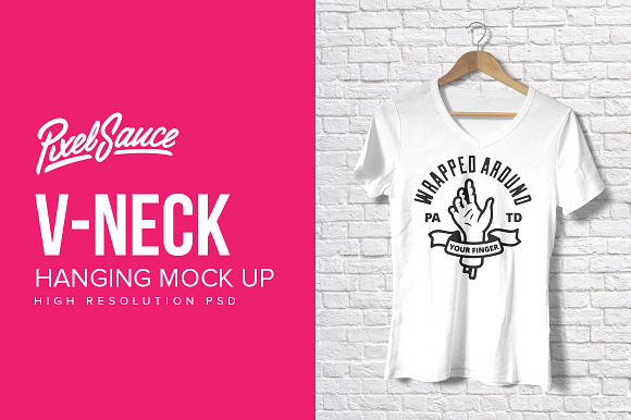 Free Hanging V-Neck T-Shirt Mock Up