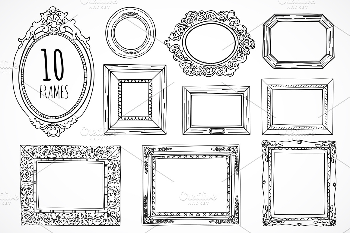 10 hand drawn frames Illustrations Creative Market