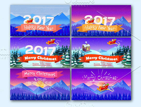 Artistic Christmas Cards Set in Illustrations