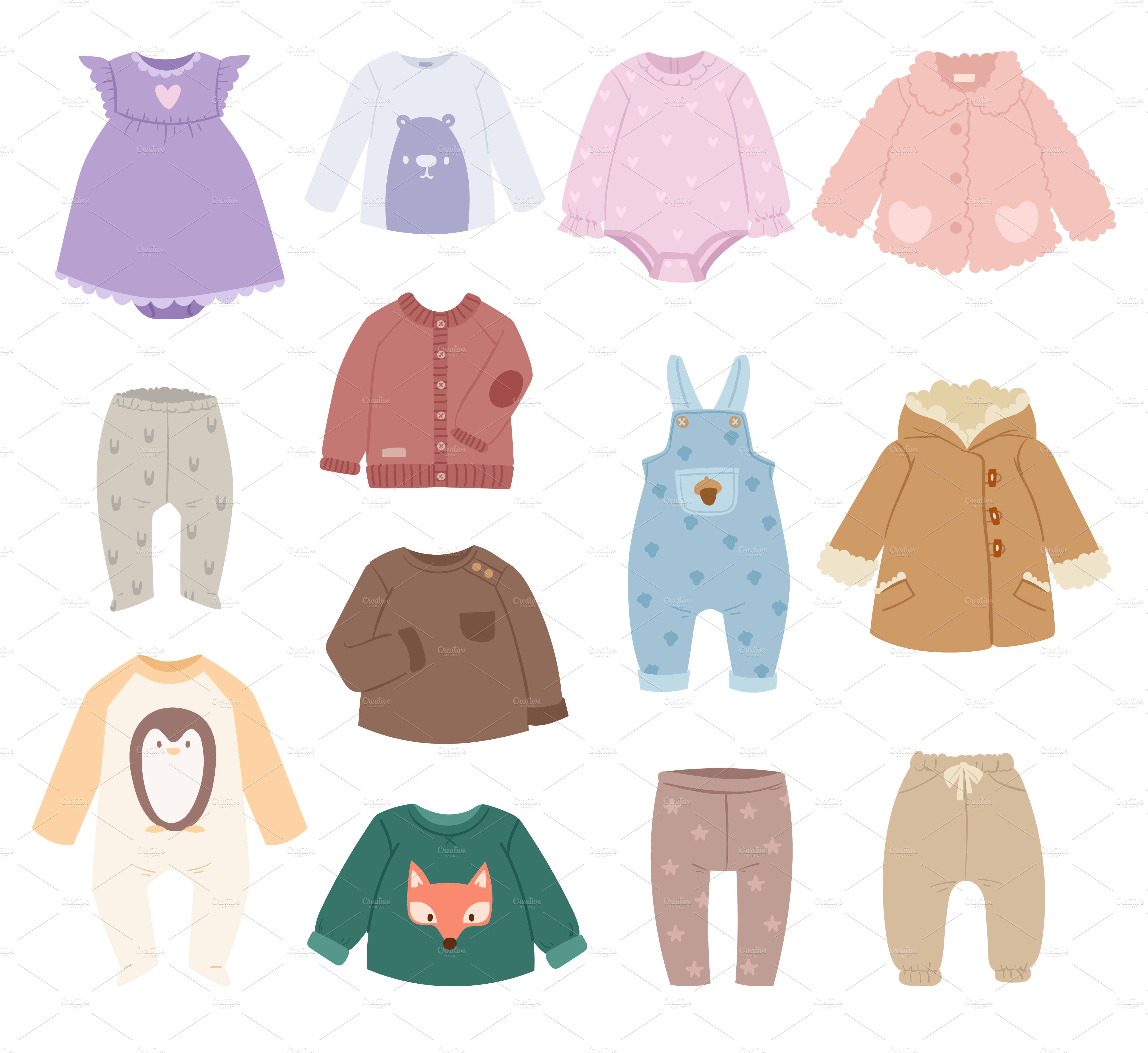 Baby accessories clothes vector Illustrations Creative