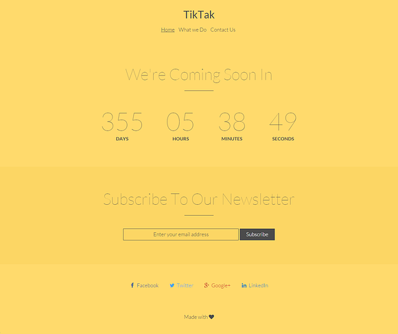 TikTak - coming soon responsive HTML in Bootstrap Themes