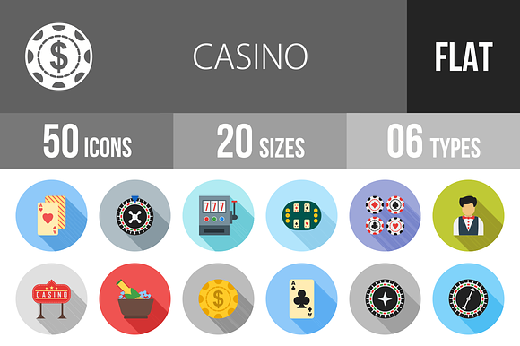 50 Casino Flat Shadowed Icons