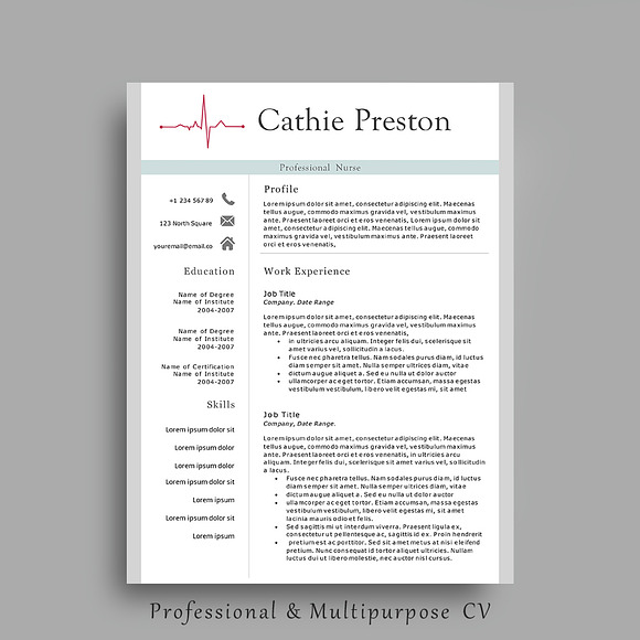 Professional Nurse Resume Template Resume Templates Creative Market