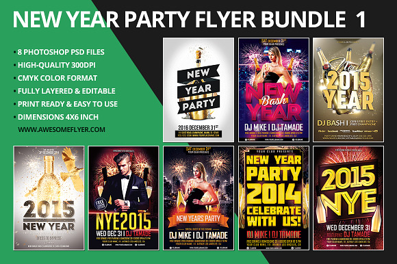 New Year Flyer Template Bundle in Flyer Templates