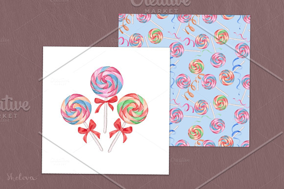 Lollipops. Watercolor in Illustrations - product preview 1
