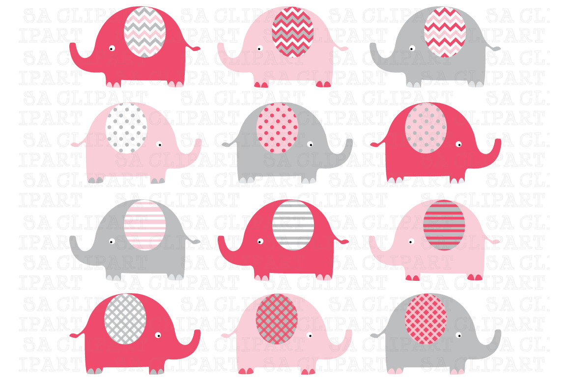 Girly Pink Grey Elephant ClipArt ~ Illustrations ...