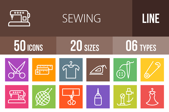 50 Sewing Line Multicolor Icons