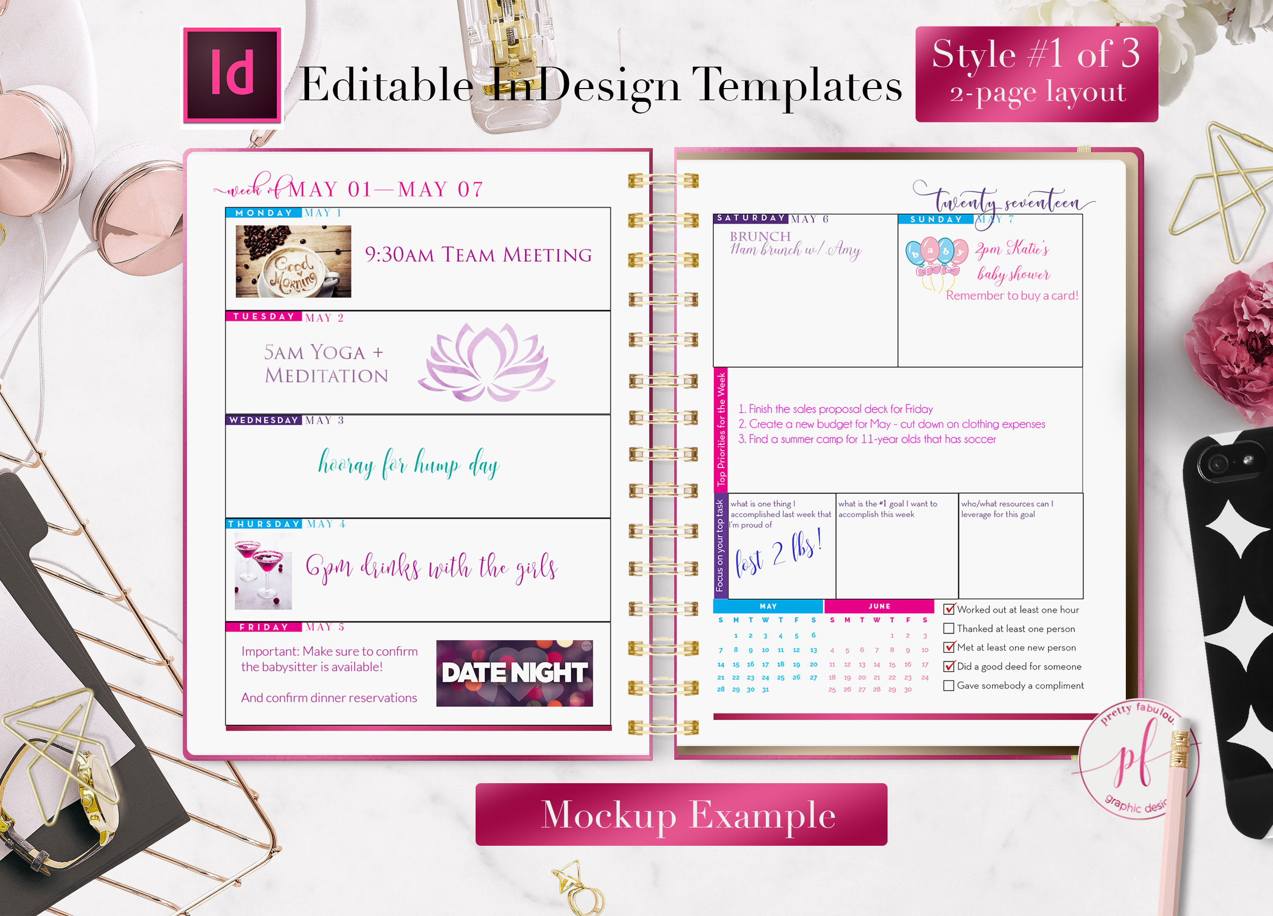Weekly Calendar InDesign Template Stationery Templates Creative