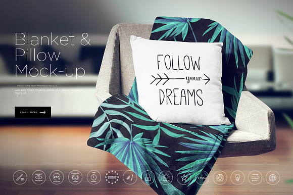 Download Blanket & Pillow On Chair Mockup