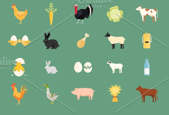 farm animals and produce ~ Icons ~ Creative Market